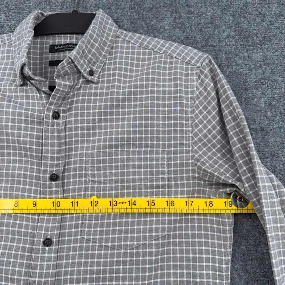 Banana Republic Luxe Flannel Men S Cotton Gray Grid Slim Fit Button Down Shirt